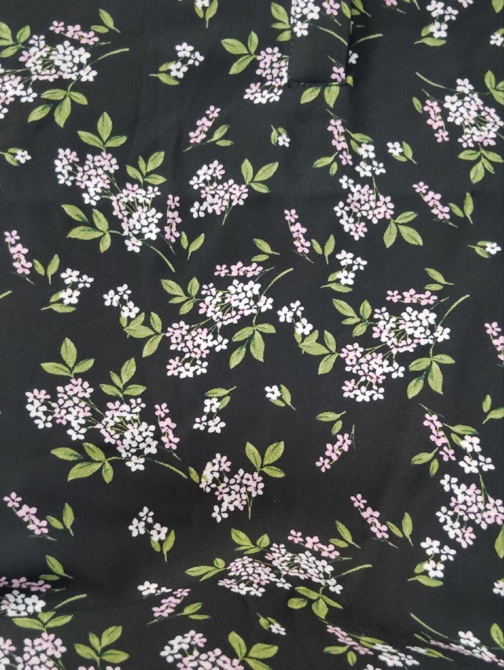 Cynthia Steffe Black V-Neck Floral Top with Pink Blossoms and Green Leaves - Picture 6 of 8